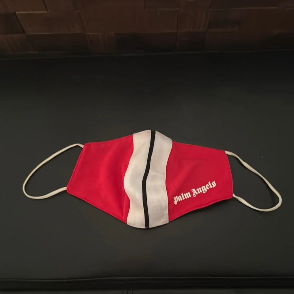 Palm Angels Red and White Mask with Black Stripe